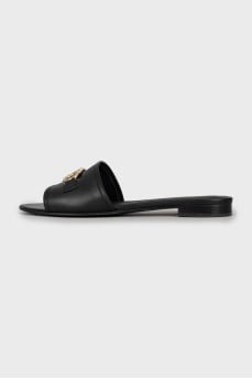 Leather slides with silver decor