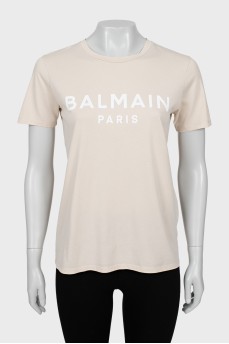 Beige T-shirt with brand logo