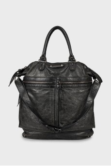 Leather shopper with silver fittings