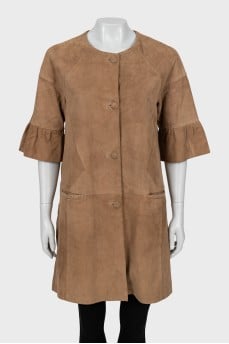 Short sleeve suede coat