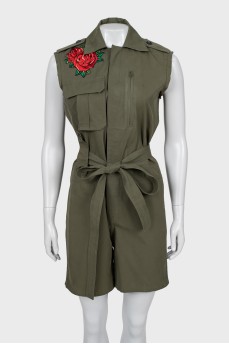 Green jumpsuit with stripes