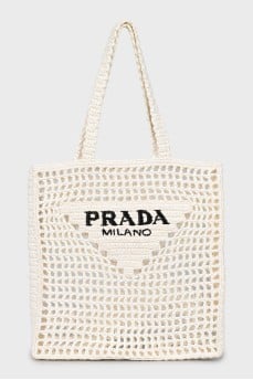 Woven tote bag with brand logo