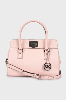 Satchel bag with branded keychain