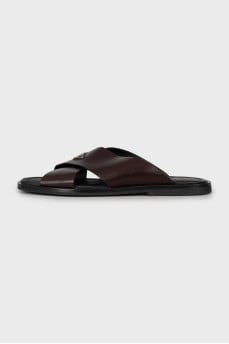 Men's leather flip-flops with brand logo