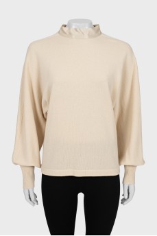 Wool and cashmere sweater with tie
