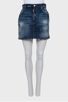 Distressed denim skirt