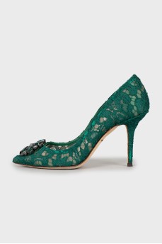 Lace shoes decorated with rhinestones