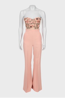 Suit with palazzo trousers and embroidery