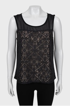 Openwork tank top with mesh insert