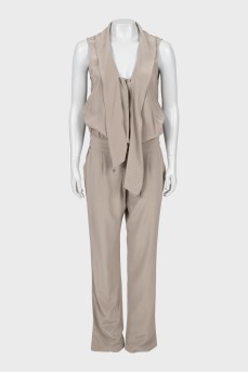 Silk jumpsuit with tie