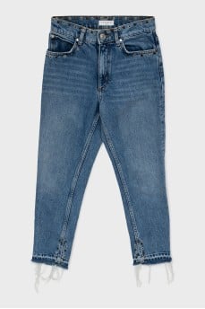 Raw hem eyelet jeans
