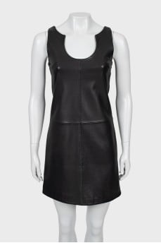 Leather mini dress with deep neckline