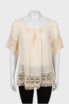Beige short sleeve blouse
