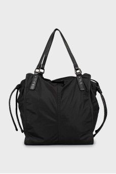 Textile shopper bag with leather handles