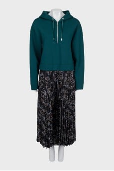 Slip dress with pleated hem