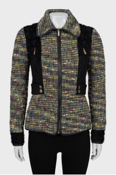 Tweed jacket with fur inserts