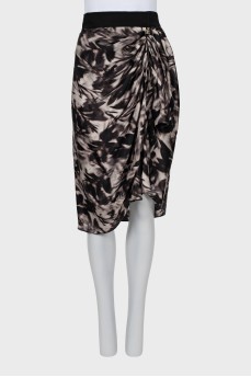 Printed silk skirt with draping