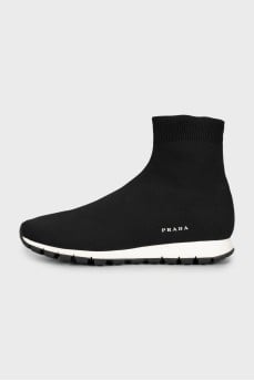 Textile sneakers with white logo