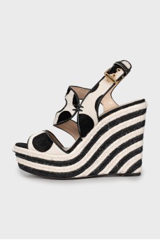 High wedge pony leather sandals