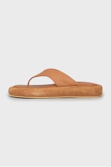 Brown leather and suede slides