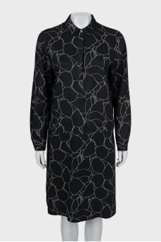 Black and white printed A-line dress
