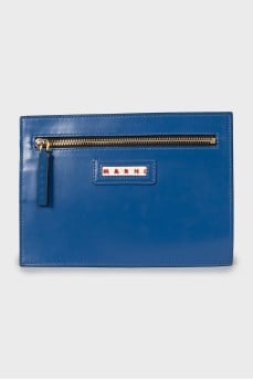 Blue leather clutch