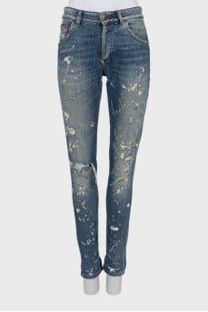 Distressed button down jeans
