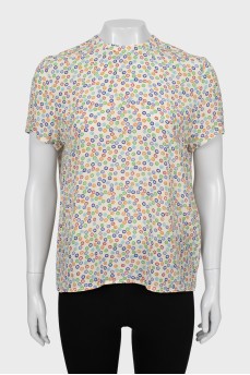 Silk blouse with short sleeves