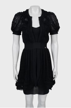 Woven dress with puff sleeves