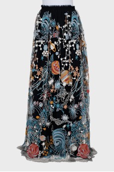 Printed mesh maxi skirt