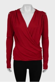 Red V-neck blouse