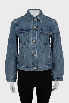 Denim jacket with logo on sleeves