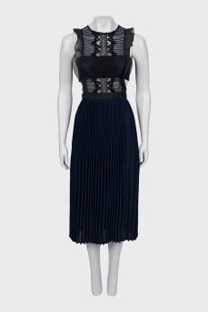 Pleated dress with mesh inserts