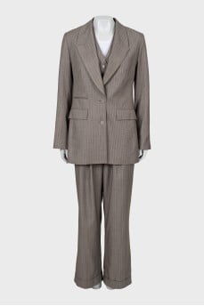 Suit with striped vest