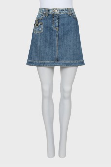 Denim miniskirt with logo