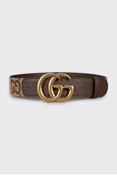 Belt made of leather and textiles in a signature print