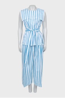 Striped vest and culotte suit