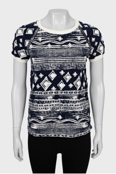 Knitted T-shirt in a combined print