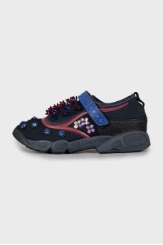 Sneakers decorated with beads and sequins