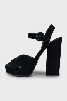 Suede block heel sandals