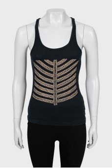 Ribbed tank top with gold detailing