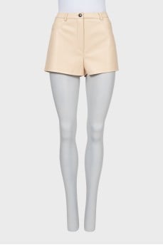 Beige leather shorts