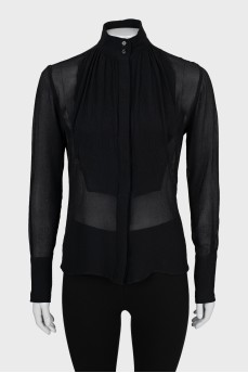 Translucent blouse with high neck