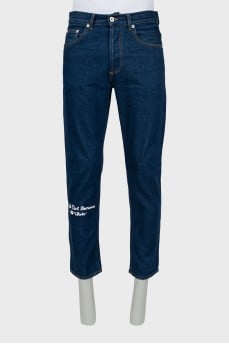 Men's blue jeans with embroidered logo
