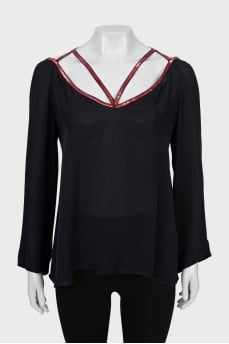 Silk blouse with decorated straps