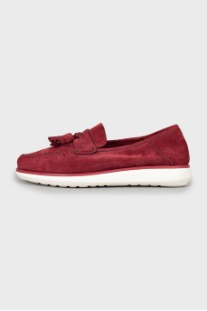 Men's burgundy suede moccasins