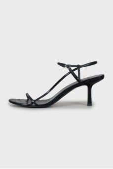 Black leather stiletto sandals