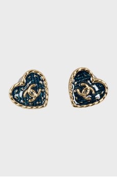 Heart-shaped earrings with gold logo