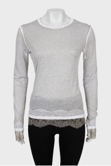 Gray long sleeve decorated with lace