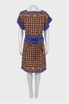 Printed silk dress with belt